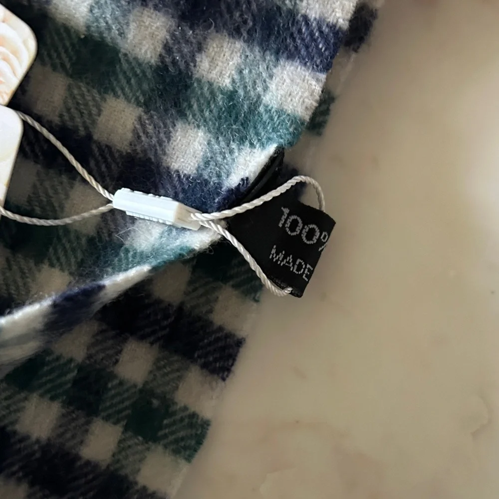 Plaid wool fringe scarf blue and green‎ 12x70 UNISEX